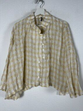 Chris Baumgartner Itemz Yellow Checkered Button Front Jacket One Size Lagenlook